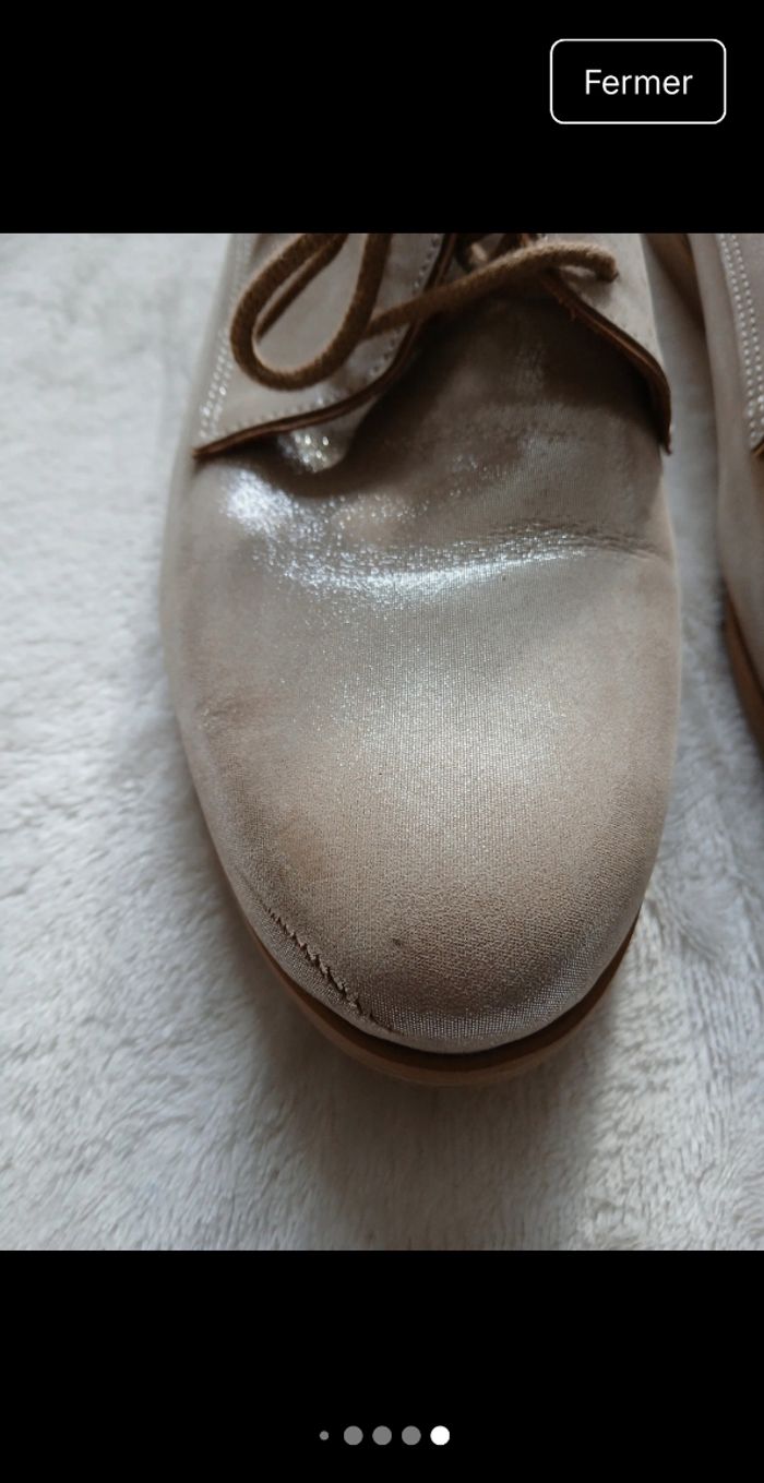 Derbies cuir beige brillant - photo numéro 6