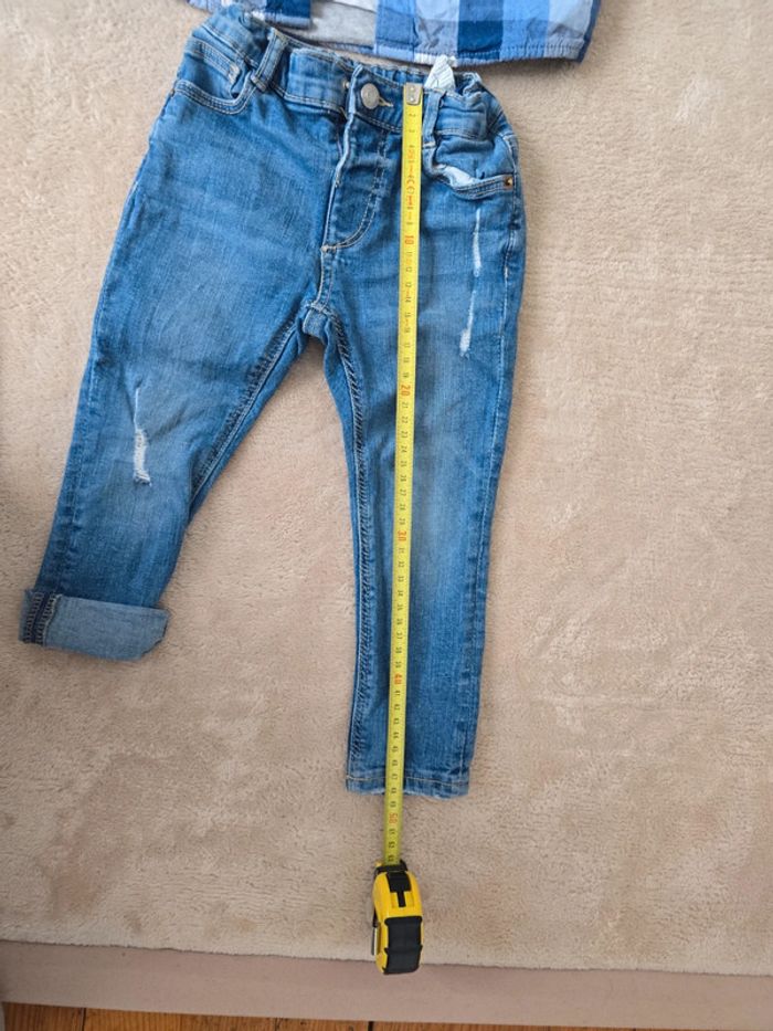 2 ans lot 6 articles mi saison jean effet usé chemise carreaux et jean capuche - photo numéro 8