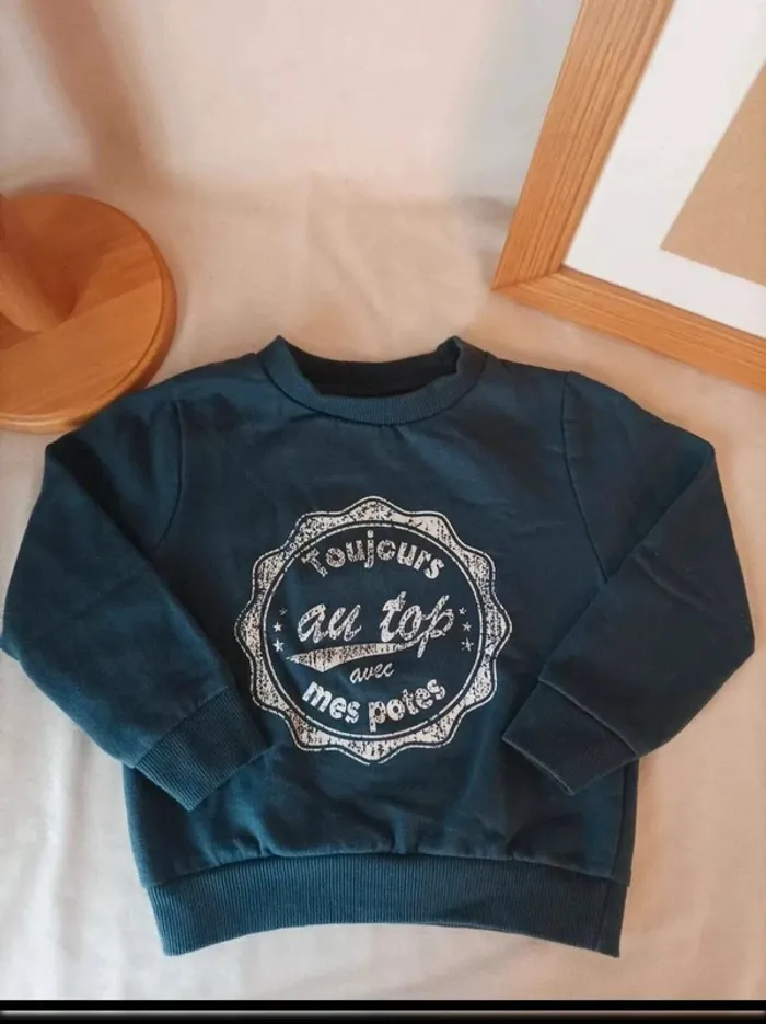 Sweat légèrement molletonné bleu NPO garçon 3 ans