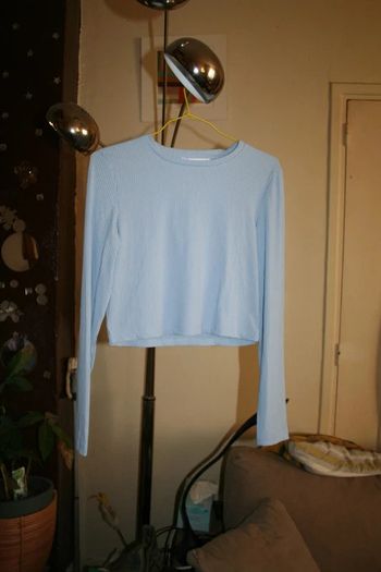 🌸👍Prix en baisse 👍Top #crop côtelé #bleu clair Taille 40 Tendance 2024 "Mango" Neuf avec étiquette 🌸