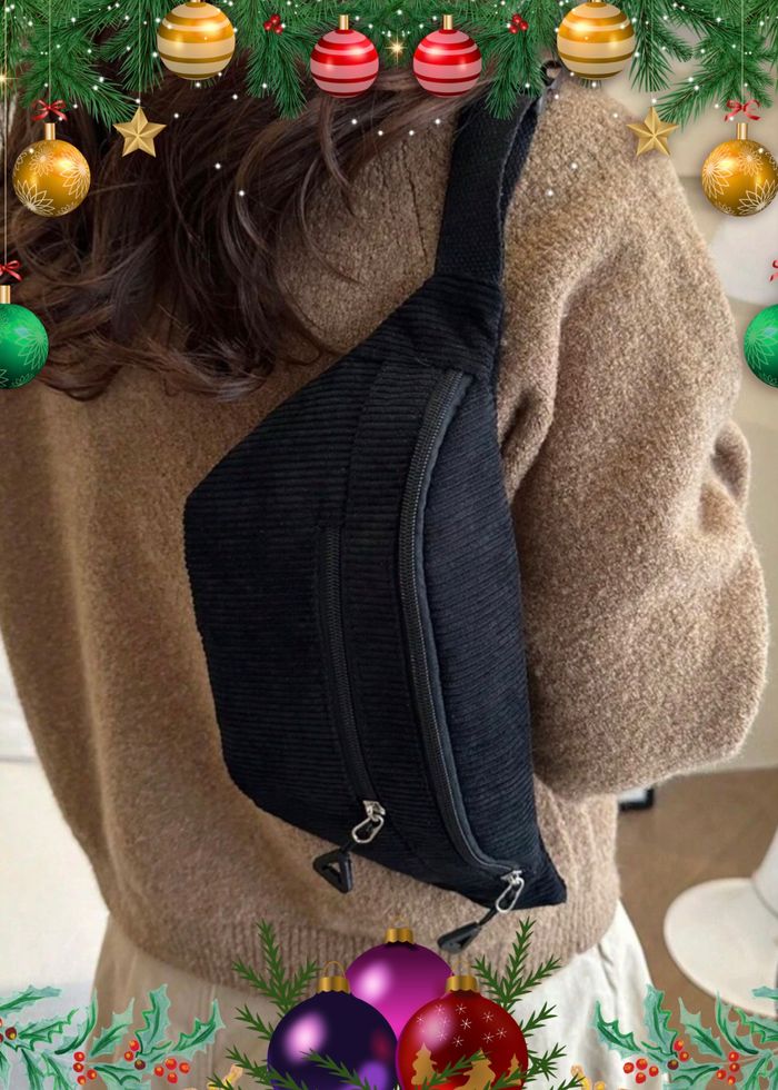 Grand sac banane noir velours côtelé femme rétro vintage femme bandoulière - photo numéro 2