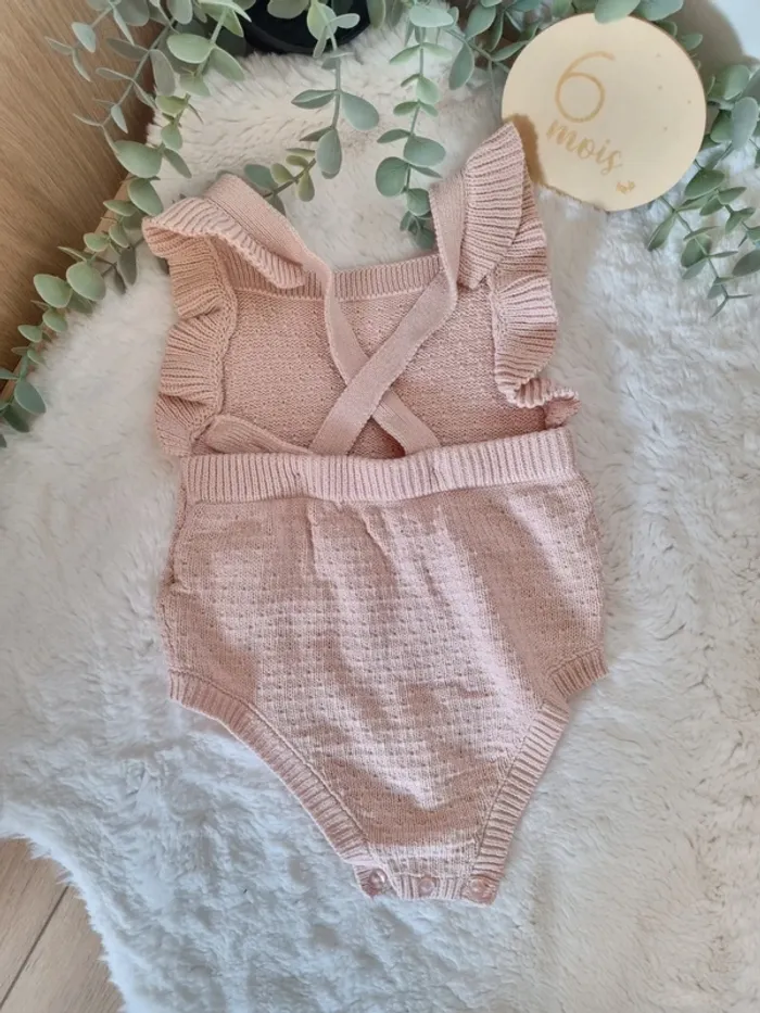 Barboteuse tricoté rose pâle 6M - photo numéro 2