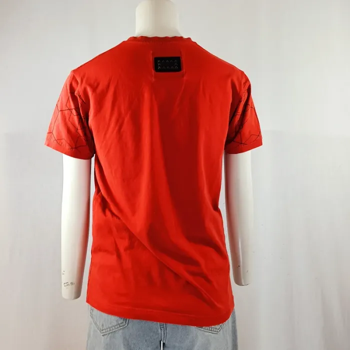 T-shirt rouge Philipp Plein skull strassé imprimé hexagonal Taille M A1184 - photo numéro 4
