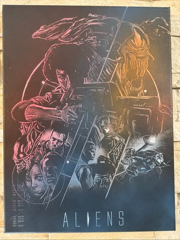 Tableau “Aliens” – hommage culte au film – toile noire 30x40 cm