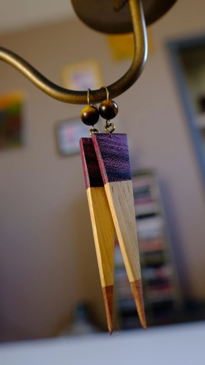 Boucles d'oreilles hêtre et amarante - photo numéro 3