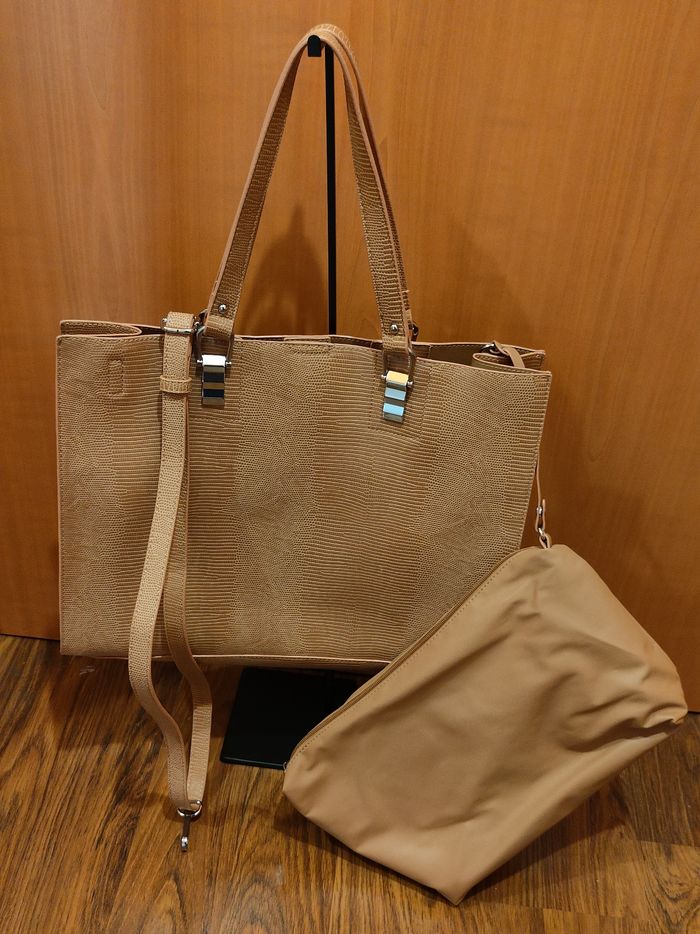 Sac cabas beige effet croco chic – grande contenance - photo numéro 3