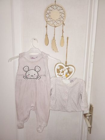 Ensemble pyjama 1 Mois ,gilet pommette bébé fille rose hiver, velour