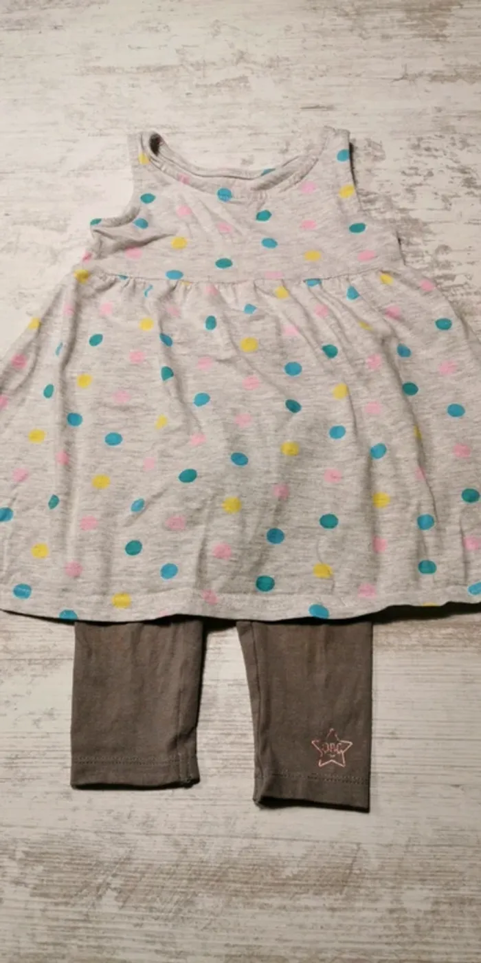 Ensemble robe légère Baby Girl + legging gris Orchestra 9/12 mois