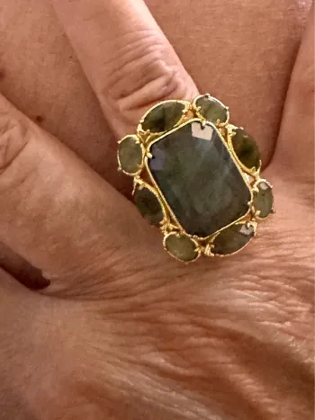 Grosse bague habaha paris labradorite acier inoxydable or réglable