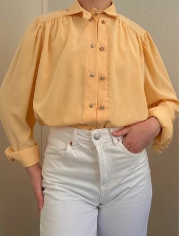 blouse vintage fluide Carole Richard taille XL/42/4 jaune pastel