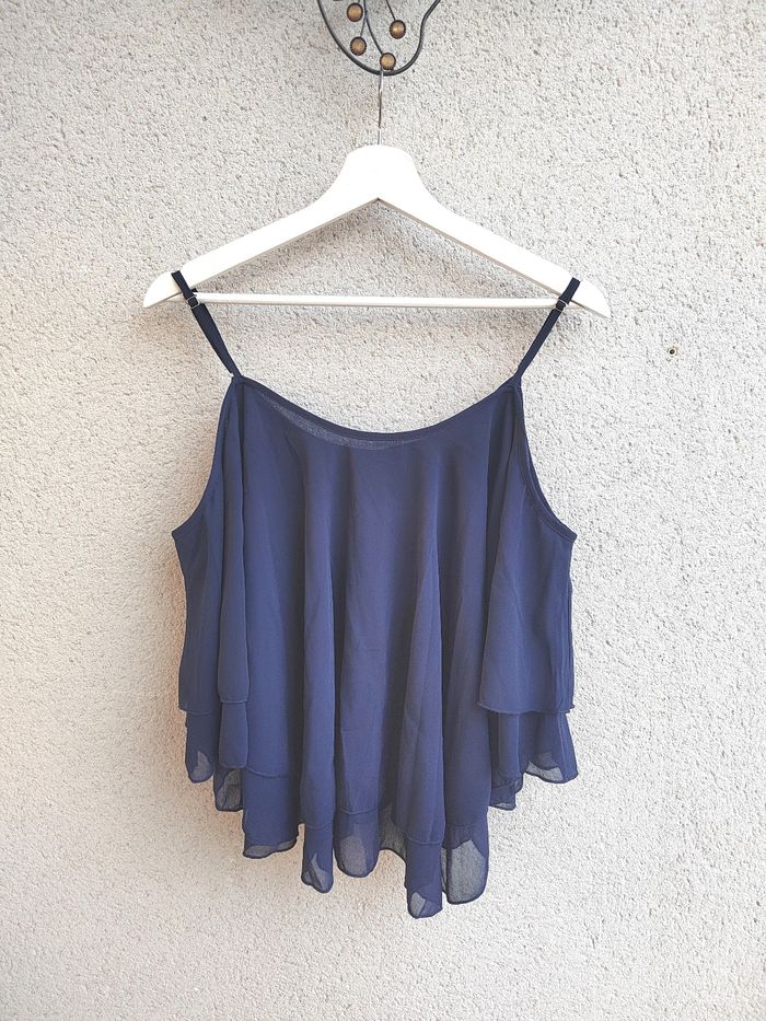 Haut bleu marine fluide en mousseline de soie – Taille 44/0XL — Neuf sans étiquette - photo numéro 2