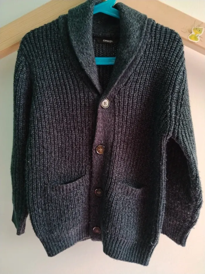 Gilet boutonné maille gris bleu George 6 ans