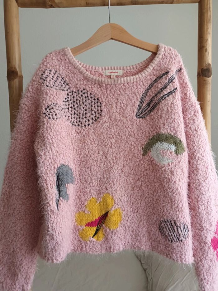 Pull rose avec broderies colorées Catimini 10 ans - photo numéro 3