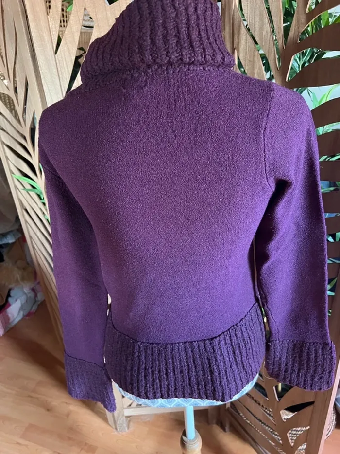 Pull à col roulé laine violet motif fleurs en perles brillants chaud taille 16 ans extensible - photo numéro 5