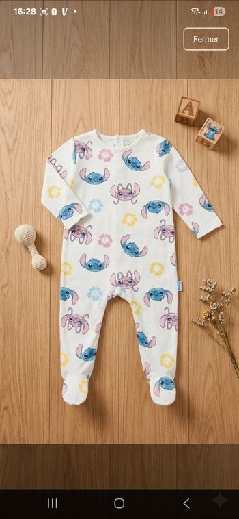 Pyjama Stitch bébé blanc Disney 💙