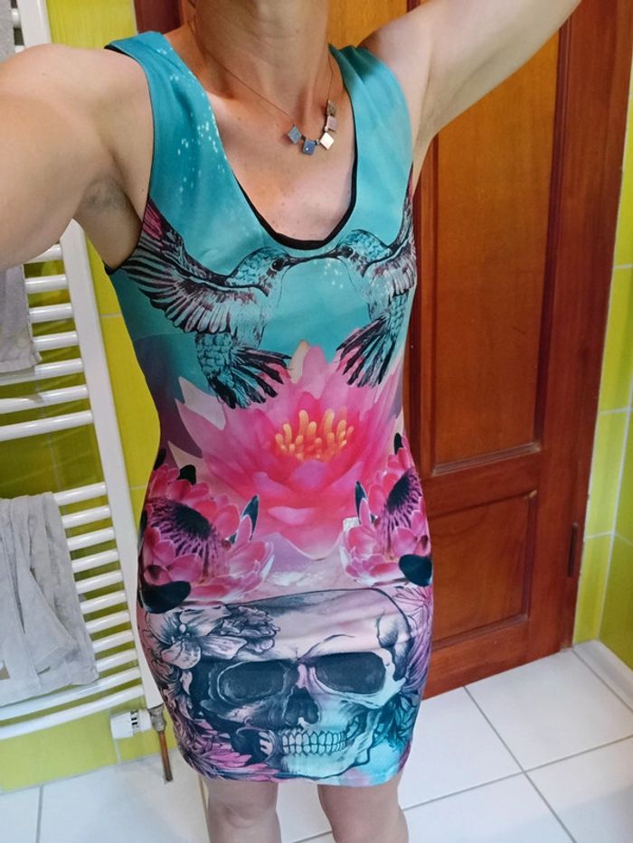 Robe femme colorée motif tête de mort - photo numéro 3