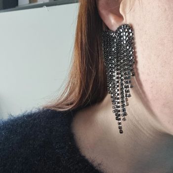 Boucles d'oreilles coeur noir cascade strass