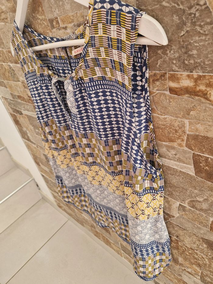 t shirt haut bleu jaune blanc taille 46 marque camaieu - photo numéro 5
