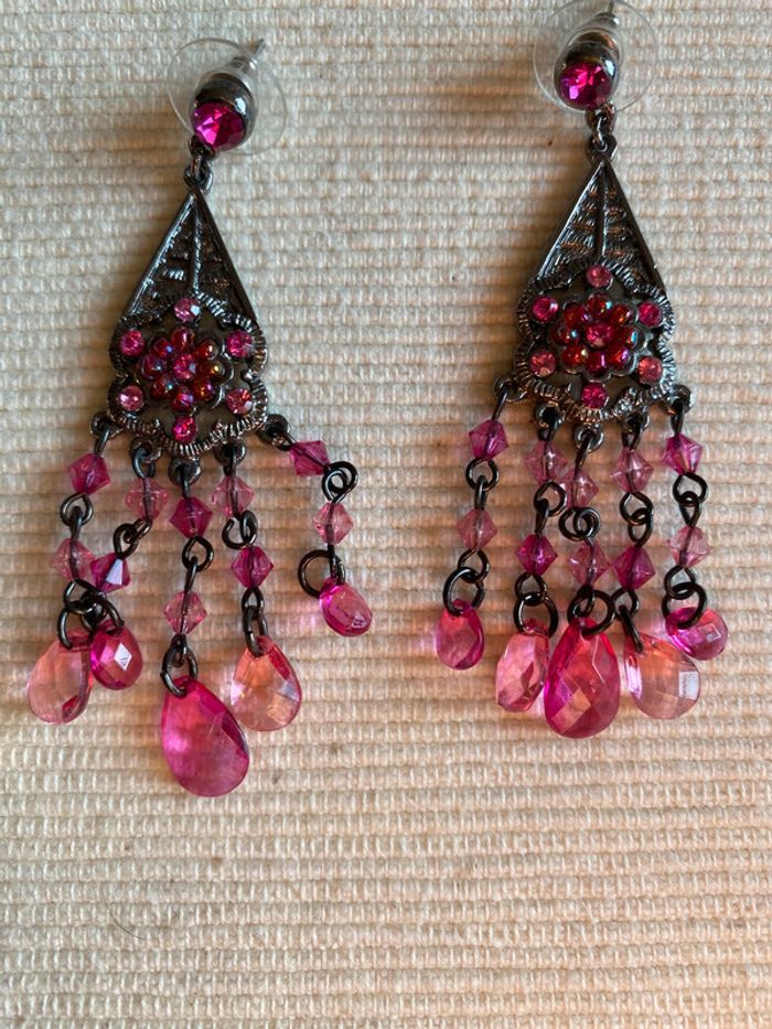 Parure bijoux bracelet et boucles d’oreilles avec strass et perles fuchsia Mariagrazia Must - photo numéro 7
