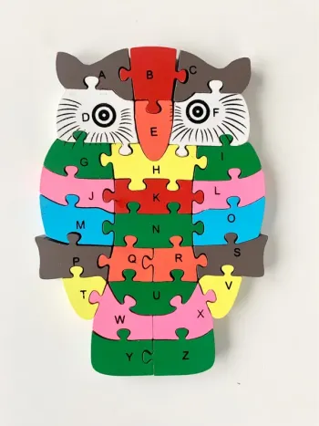 Puzzle 🧩 3D en bois forme de Hibou apprentissage chiffres et lettres