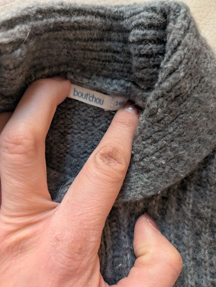 Gilet maille tricot laine Bout'chou 24 mois 86 gris anthracite - photo numéro 3