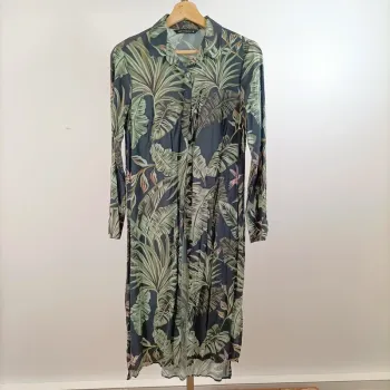 Robe longue imprimé tropical LCW Modest taille 38 viscose fluide manches longues A1556