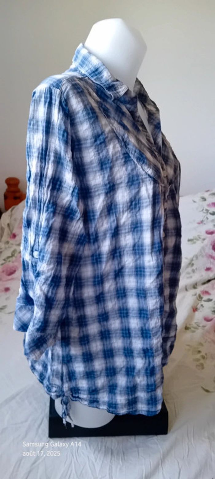 Chemise manches 3/4 ajustables à carreaux col V et boutons bleu femme 48/50 m&s mode - photo numéro 6