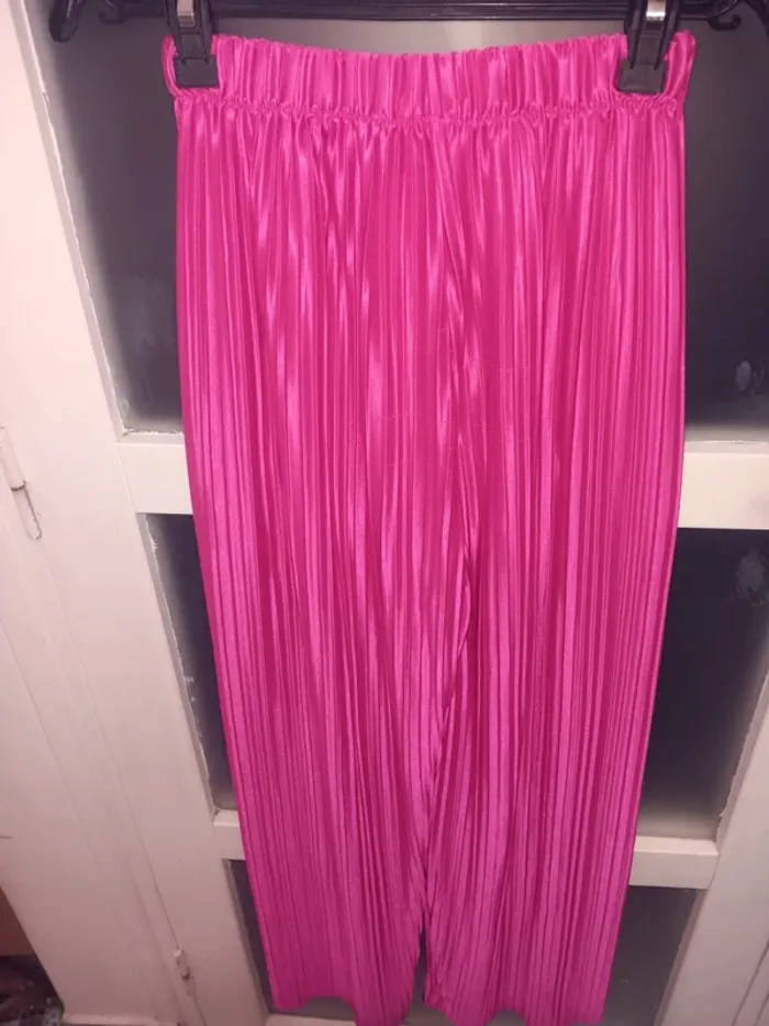 Pantalon S large plissé fuchsia brillant femme - photo numéro 3