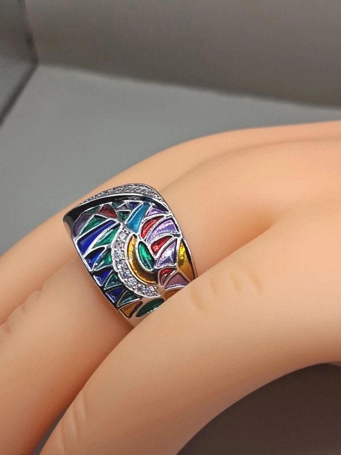 bague en acier inoxydable + émaux + diamants taille 6 = taille Française 51.9 = 16.5 mm - photo numéro 2