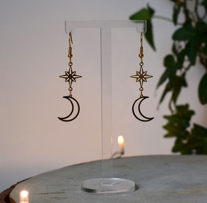 Boucles d'oreilles Lune et étoile - photo numéro 2