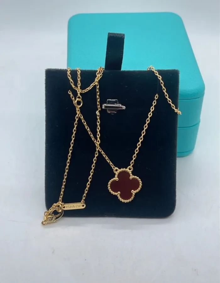 Collier trèfle 15mm en Cornaline rouge - photo numéro 3