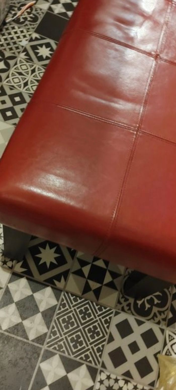 Banc banquette Cuir véritable et bois très bon état Rouge - photo numéro 6