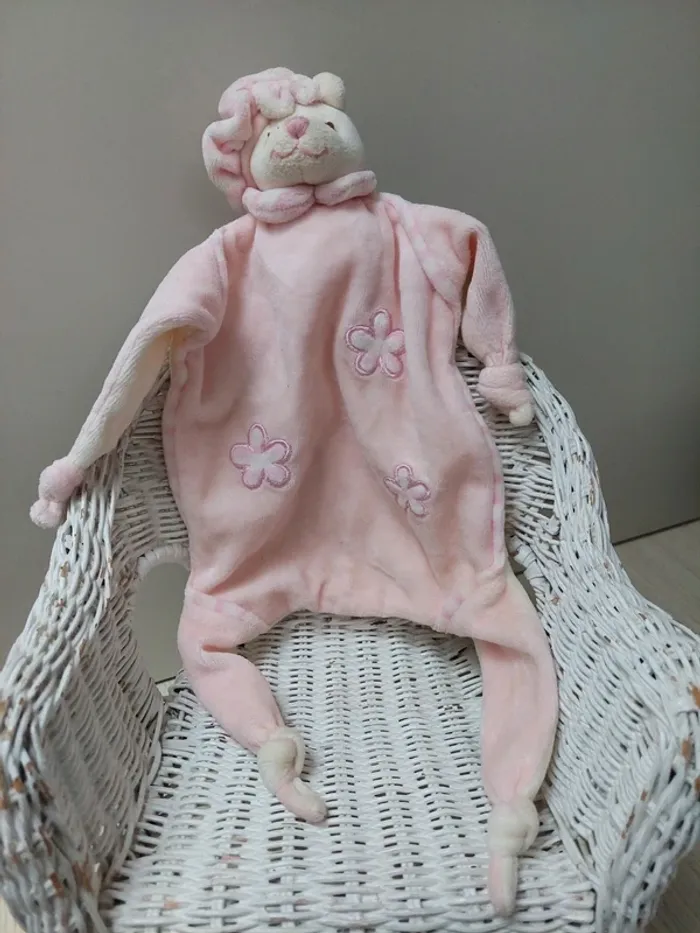 Bukowski - dousou ourson rose avec fleurs brodées