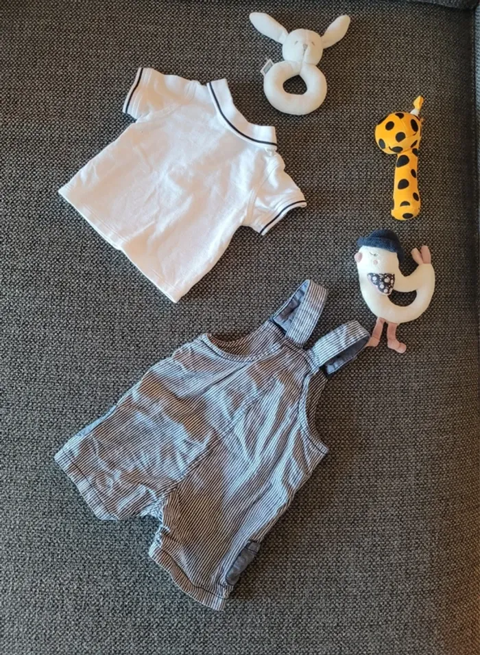 Ensemble salopette short + polo garçon 3 mois - photo numéro 6