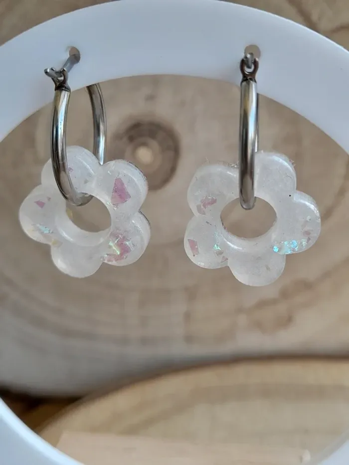 Pampilles et créoles blanc pailleté - photo numéro 2