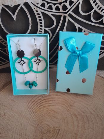 Parure acier inoxydable bleu vert et argenté