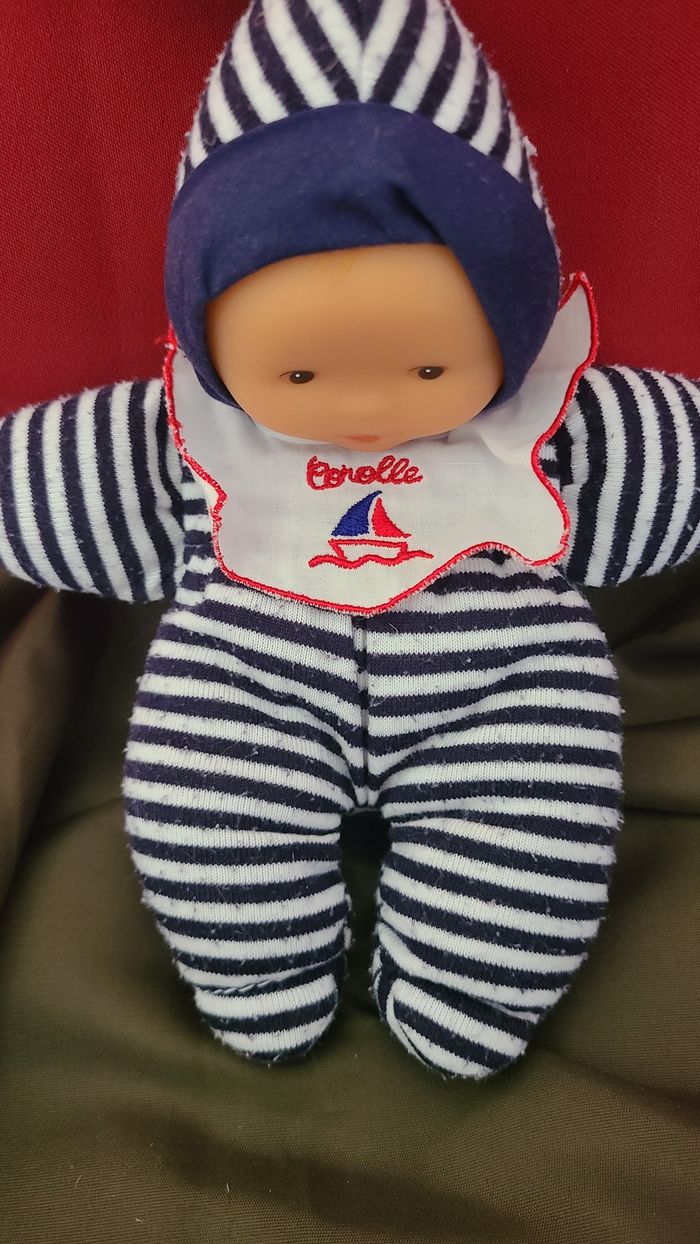 Doudou poupée bébé bleu marine col bateau COROLLE - photo numéro 2