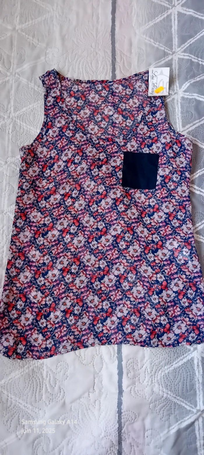 Débardeur long en voile avec poche imprimé fleurs rose femme 36 warehouse - photo numéro 9
