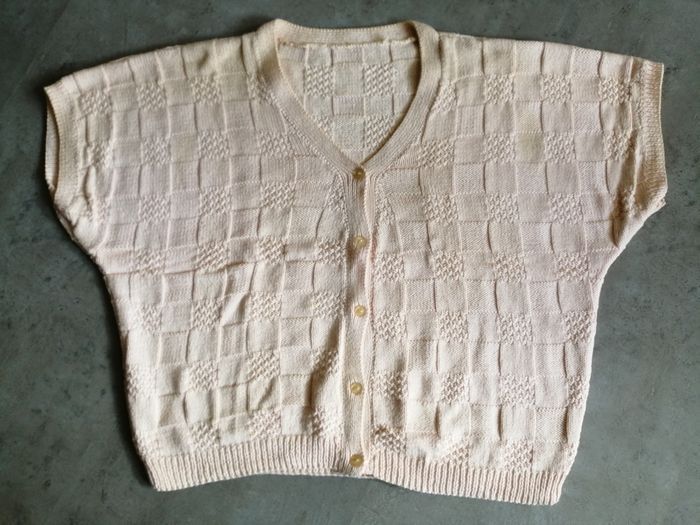 gilet en coton saumon manches courtes tricoté main Phildar - photo numéro 1