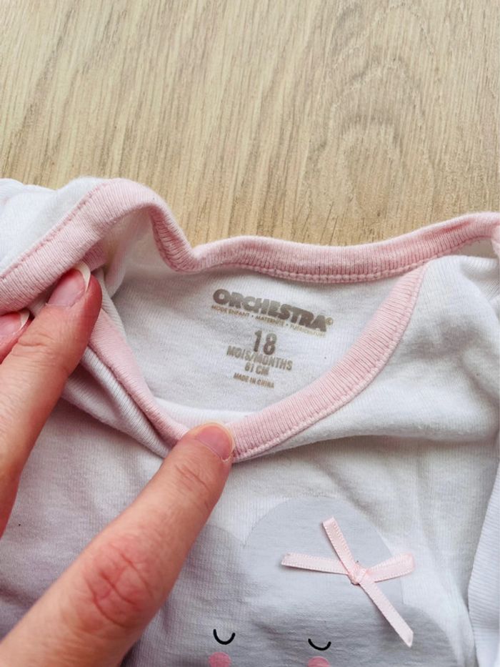 Lot de 4 bodies manches courtes bébé fille en coton rose blanc 18 mois - photo numéro 2