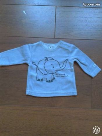 Pull bleu velours Garçon, taille 1 MOIS