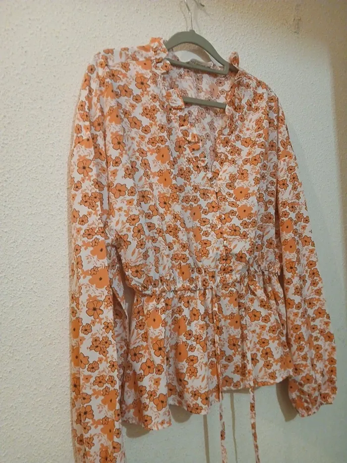 Joli blouse fleuris blanc/orange " Giracoo " taille m/l - photo numéro 2