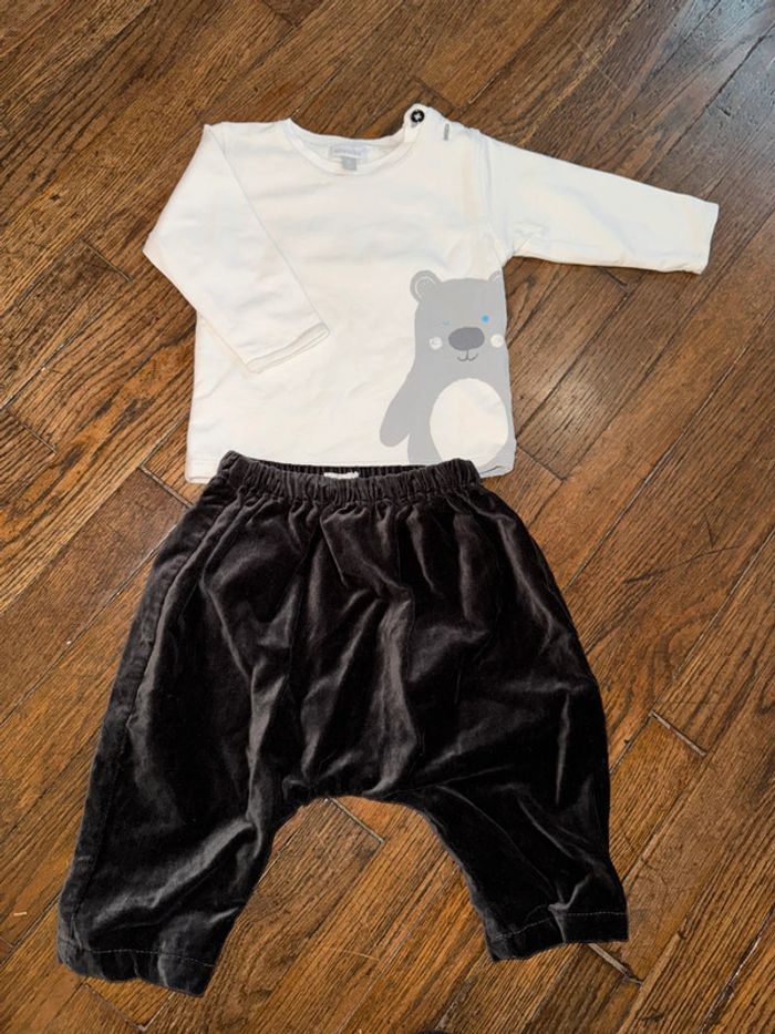T-shirt épais absorba et pantalon velours Bout’chou 6 mois
