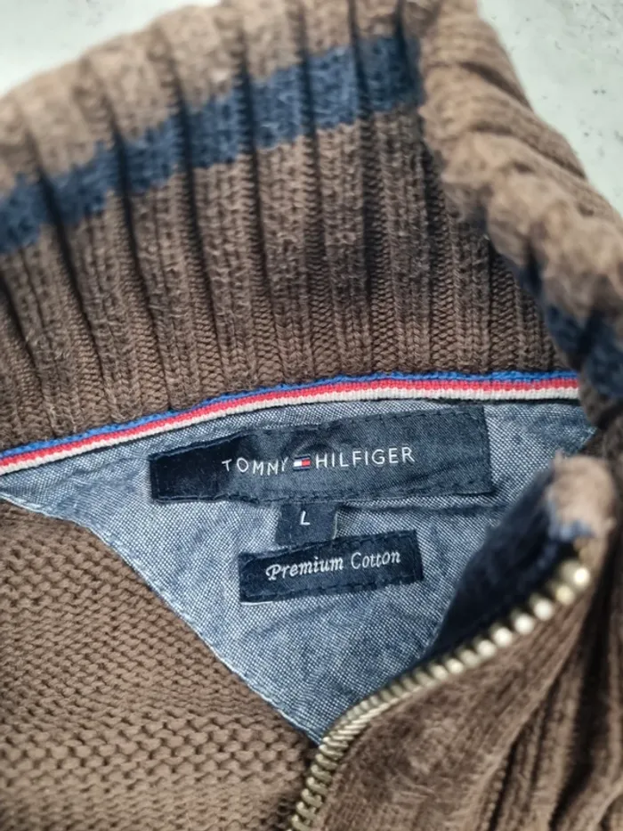 Cardigan zippé Tommy Hilfiger marron, L Hommes (mesures en photos) - photo numéro 7