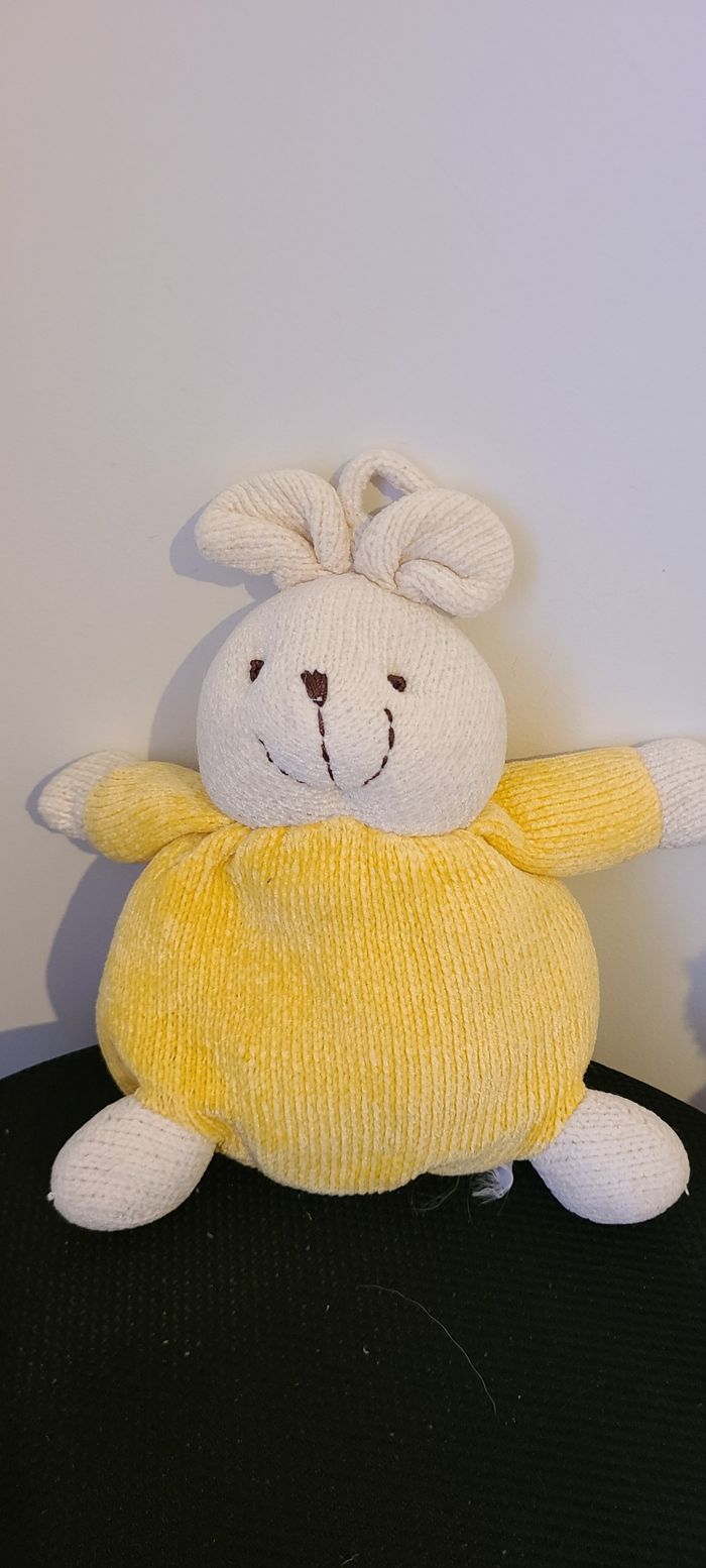 Doudou lapin boule jaune noeud vichy marron - photo numéro 4