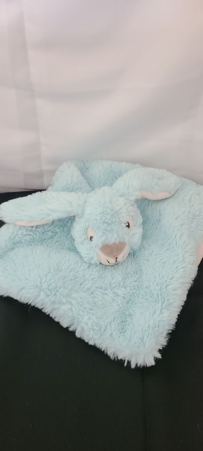 Doudou lapin plat bleu blanc Baby Nat' - photo numéro 2