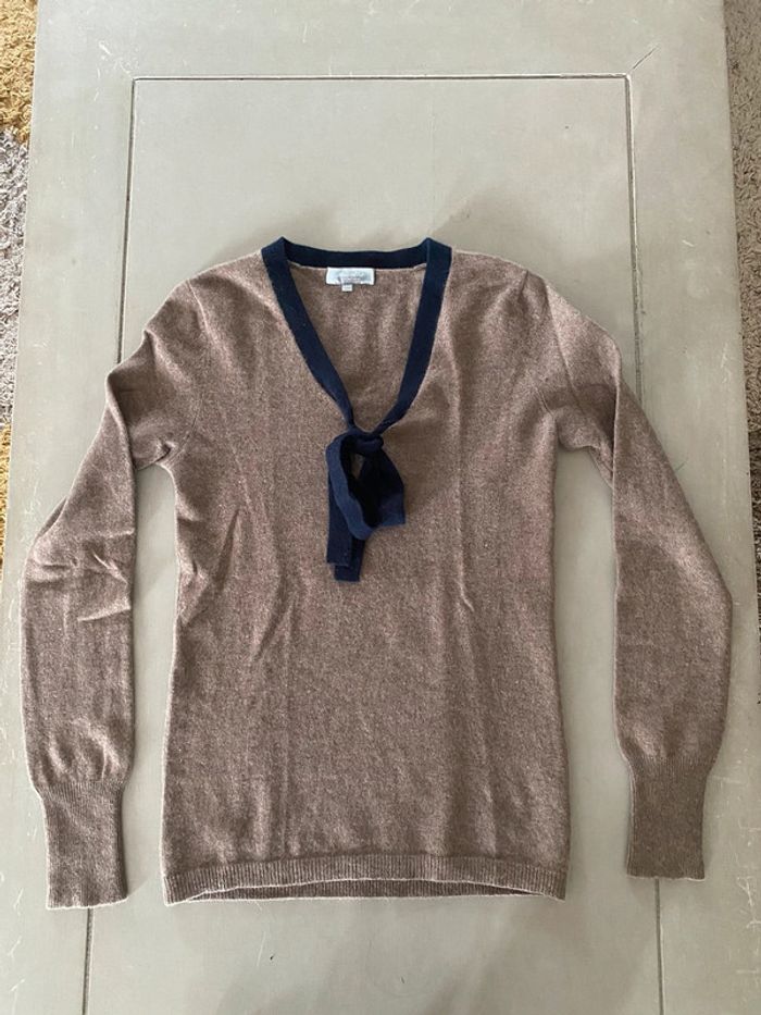Pull Acanthe cachemire marron avec col V marine taille 1 - photo numéro 11