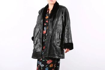 Adorable manteau vintage 80's en cuir motif patchwork (#240489)