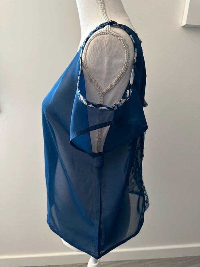Blouse transparente bariolée ajourée bleue T38 M - photo numéro 4