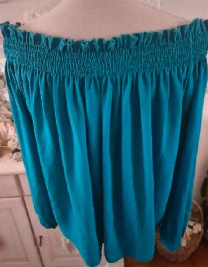 Blouse épaules dénudées bleu canard Atmosphère Taille 40 Neuve - photo numéro 3